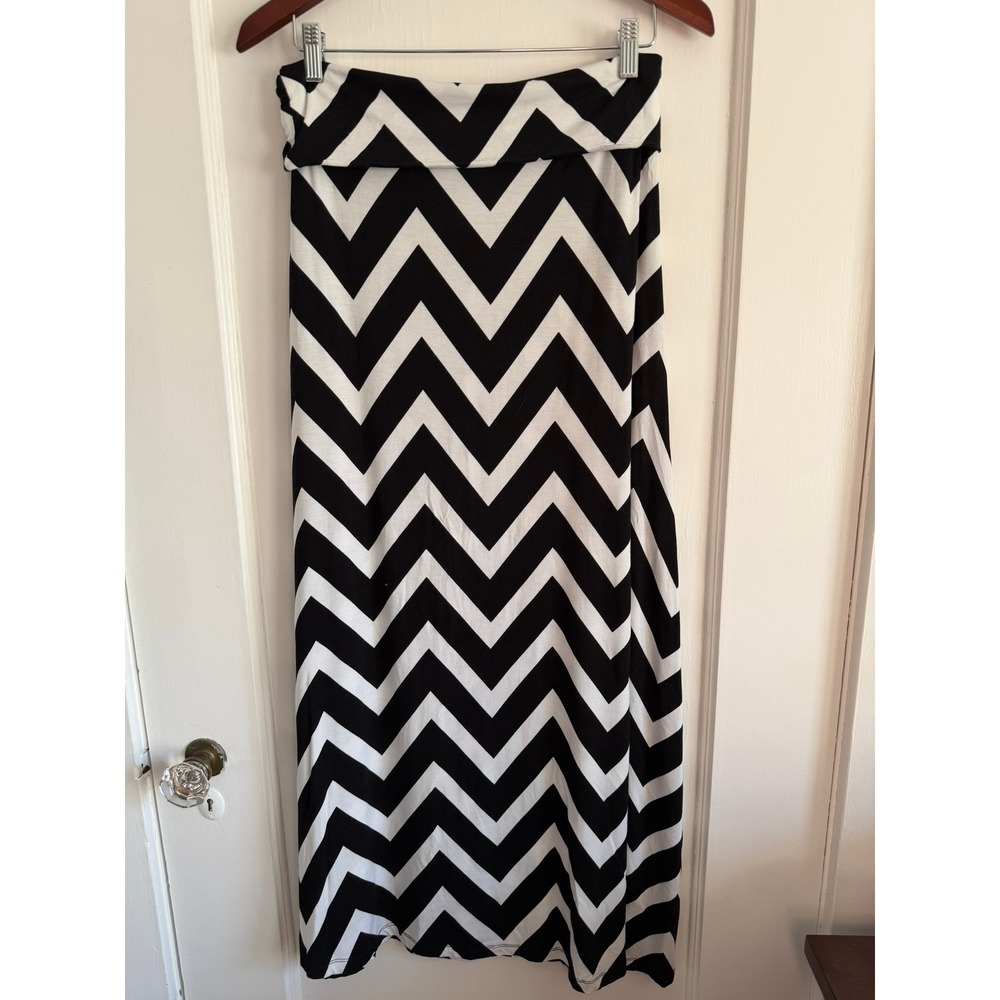 French Laundry Skirt Womens M Maxi Chevron Black White Fold Over Waist